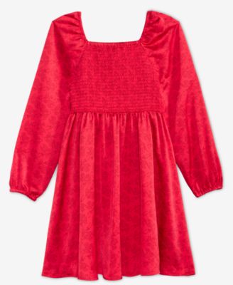Girls' 5-20 Smocked Satin Long-Sleeve Dress, Macy's Exclusive