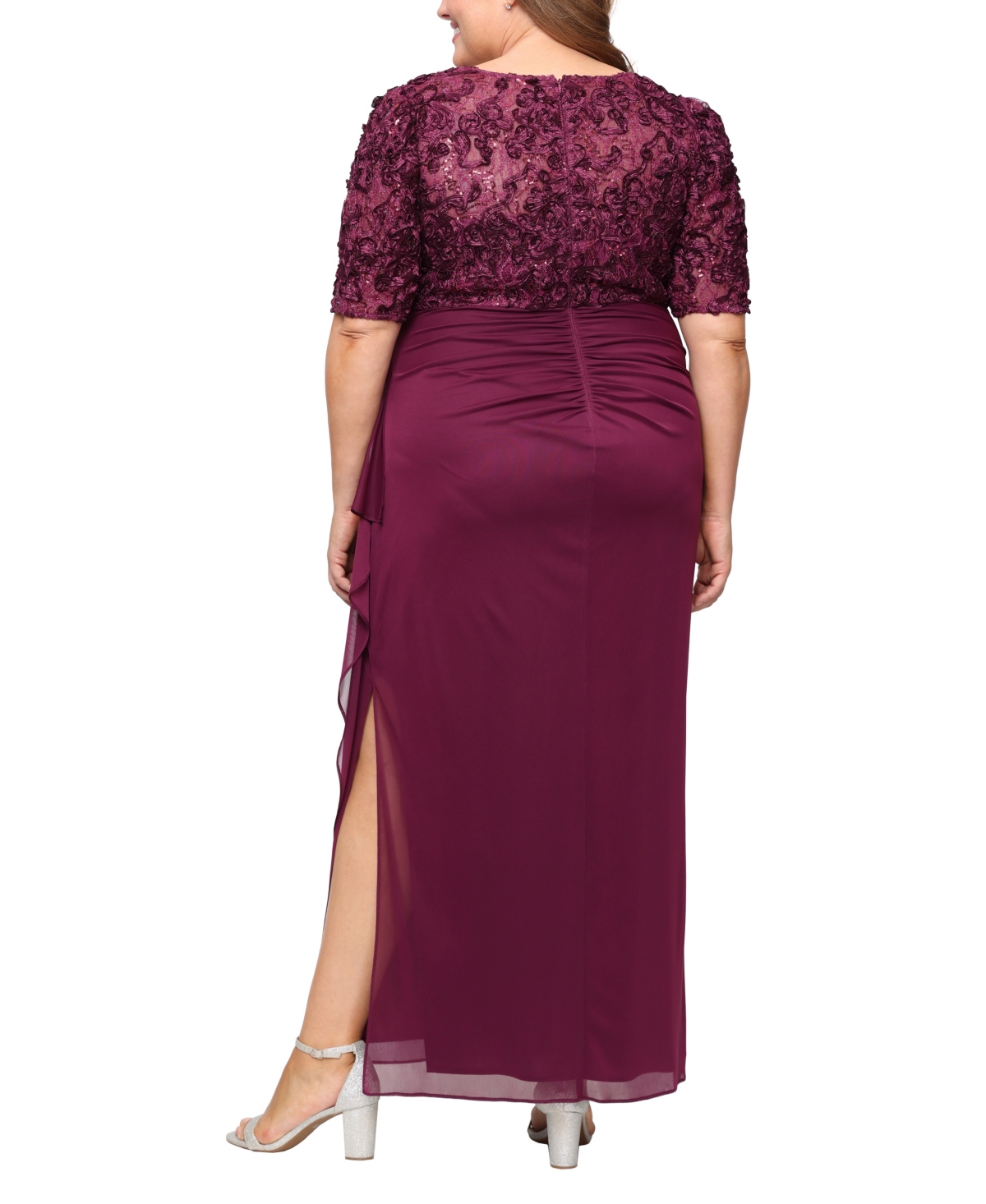 Alex Evenings Plus Size Soutache Embellished Short-sleeve Gown In Purple
