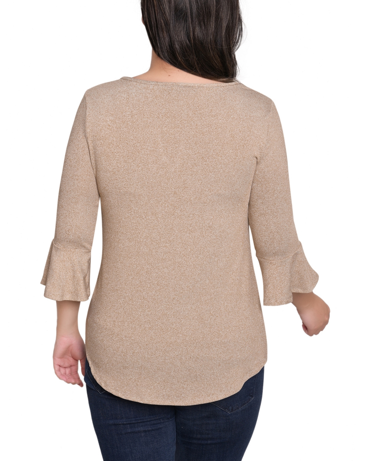 Ny Collection Women's 3/4 Bell Sleeve Pullover Top In Brown