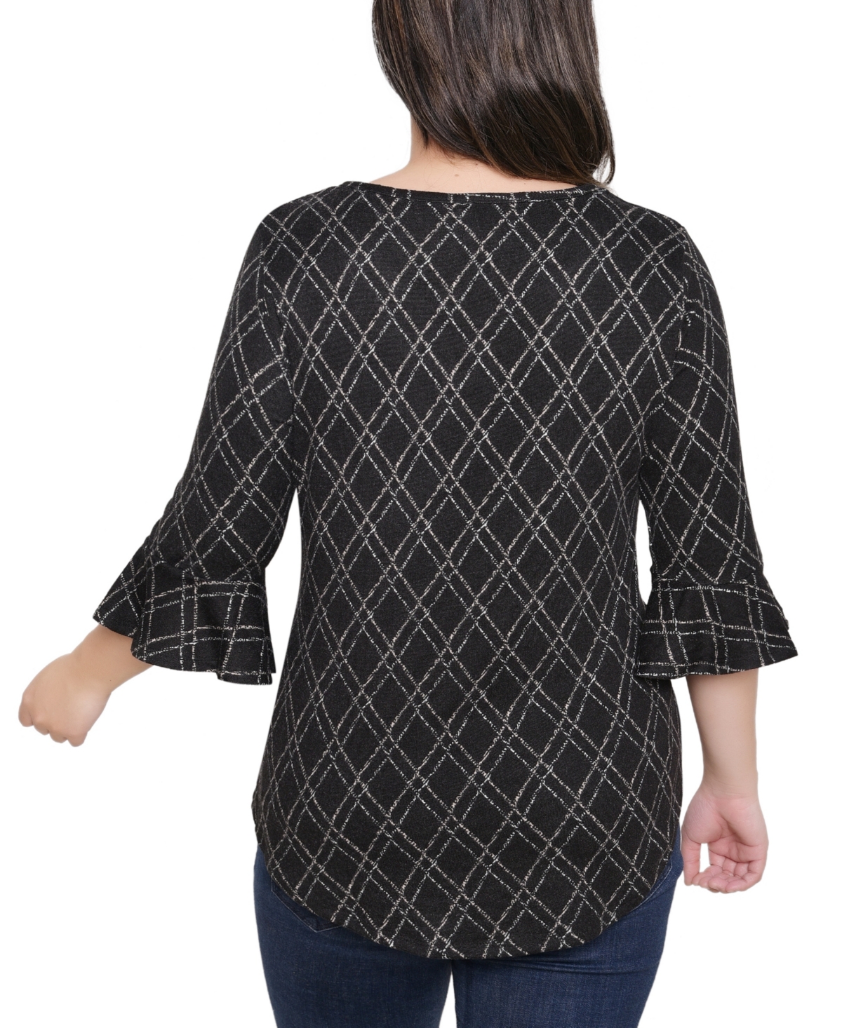 Ny Collection Women's 3/4 Bell Sleeve Pullover Top In Black
