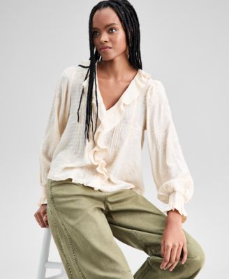 Women's Ruffle Front Long-Sleeve  Blouse, Exclusively at Macy's 