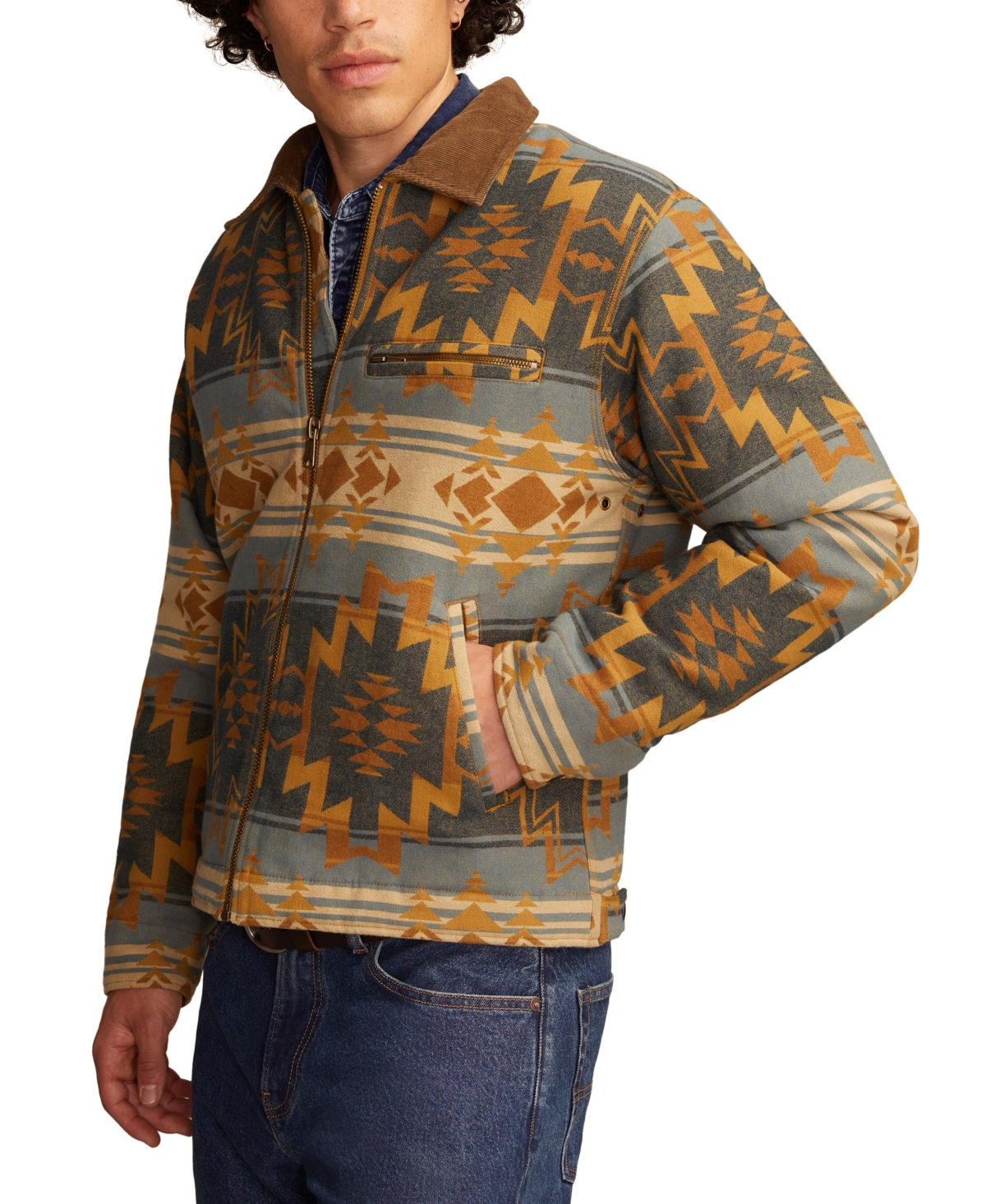 Lucky Brand Blanket Jacquard Cotton Zip-up Jacket In Multi
