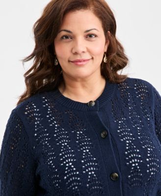 Plus Size Pointelle Cardigan Sweater, Macy's Exclusive