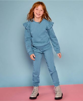 Girls Long Sleeve Cozy Fleece Ruffle Eyelet Sweatshirt