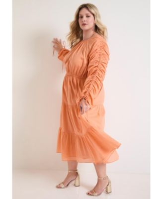 Women's June + Vie Cotton Voile Ruched Midi Dress