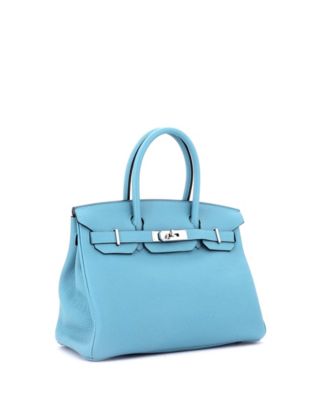 Pre-Owned HERMES Birkin 30 Handbag Blue Togo with Palladium Hardware