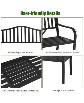 Park Yard Garden Bench Loveseat Outdoor Furniture w/ Foldable Center Table
