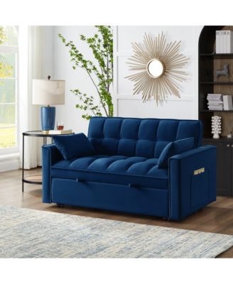 Modern Velvet Loveseat Sofa Bed with Storage & Pull-Out Bed, Compact Sleeper Couch with Adjustable Recline