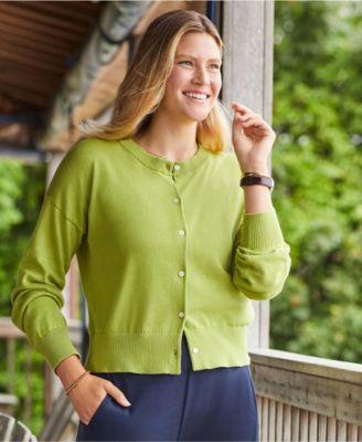 Women's Modern Length Fine Gauge Crew Neck Cardigan Sweater