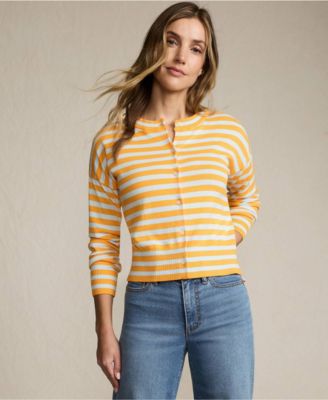 Women's Modern Length Fine Gauge Crew Neck Cardigan Sweater