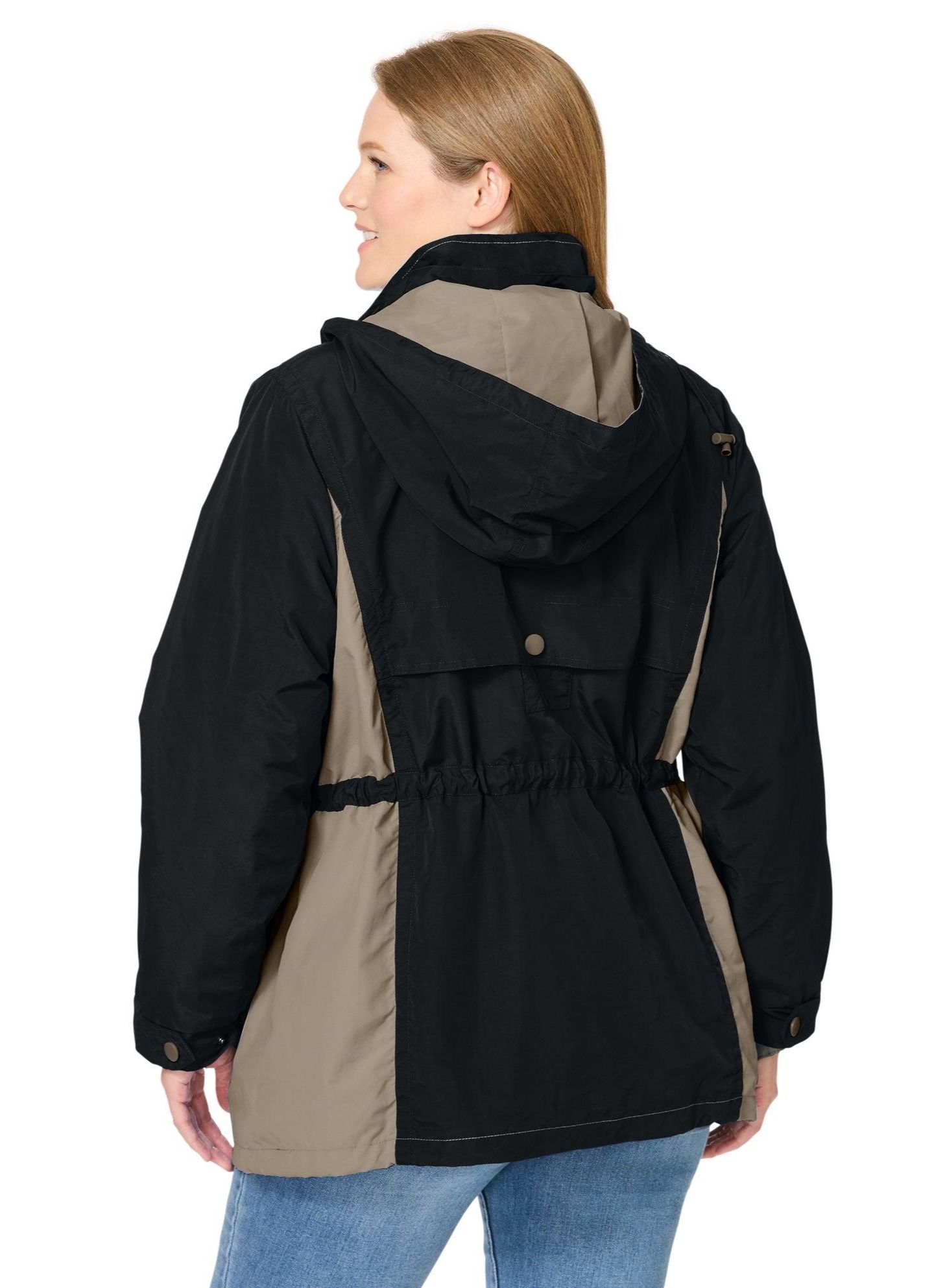 Женская куртка Woman Within Within Colorblocked Taslon Anorak, цвет: Чёрный — фото 2