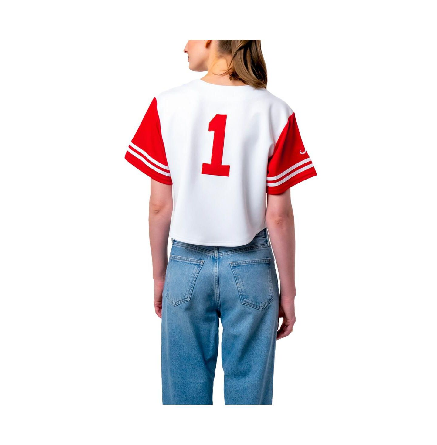 Женская футболка Established & Co. White Alabama Crimson Tide Baseball Jersey Cropped — фото 2