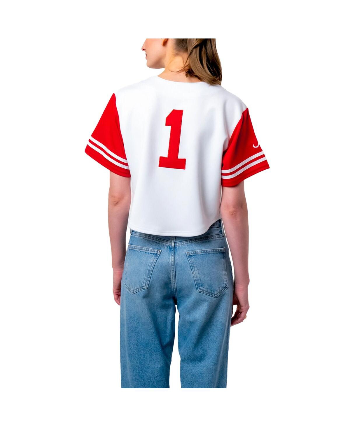Established & Co. Women's White Alabama Crimson Tide Baseball Jersey Cropped T-Shirt