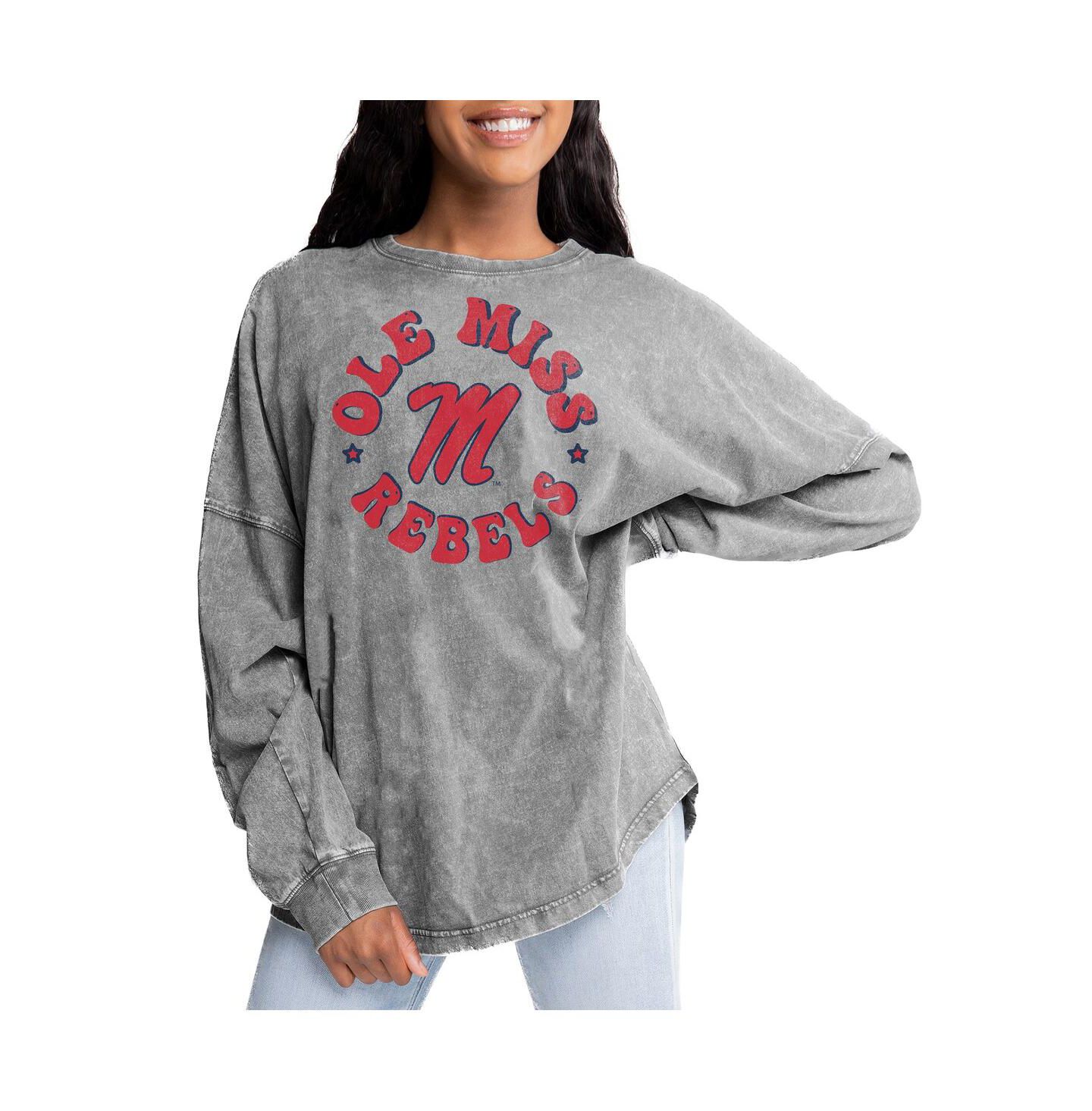 Женская футболка Gameday Couture Gray Ole Miss Rebels Playing Around Faded Wash Oversized Long Sleeve — фото 1