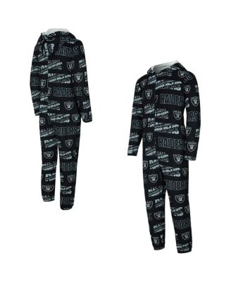 Concepts Sport - Men's Black Las Vegas Raiders Shuffle All-Over-Print Microfleece Full-Zip Union Suit