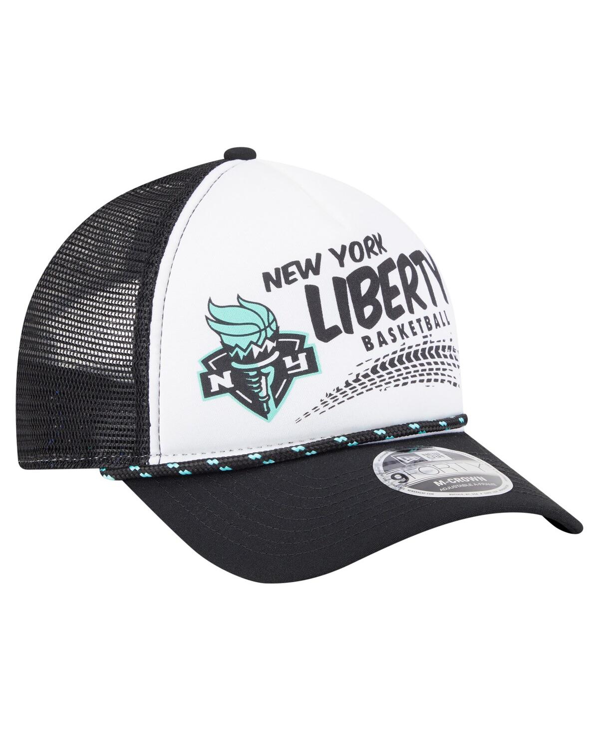 New Era Men's And Women'sâ White/black New York Liberty 9forty A-frame Graphic Trucker Hat In Black