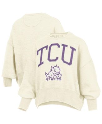 Pressbox - Women's Natural TCU Horned Frogs Oversized Waist-Length Crewneck Sweatshirt