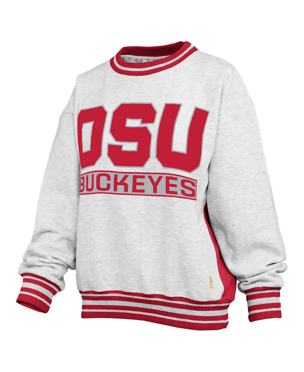 Pressbox Women's Heather Gray/scarlet Ohio State Buckeyes Endzone Crewneck Sweatshirt In Multi
