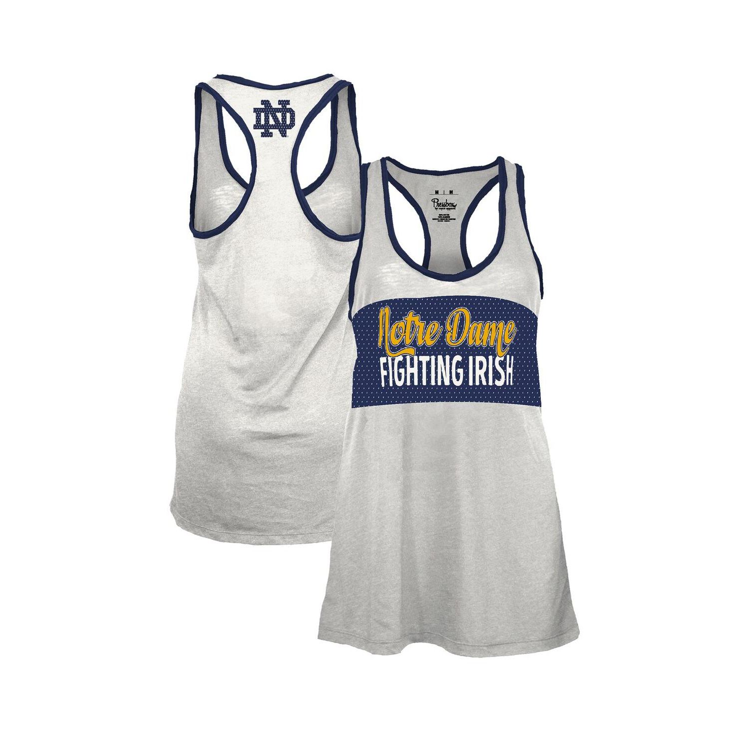 Women's White/Navy Notre Dame Fighting Irish Tracy Racerback Burnout Tank Top