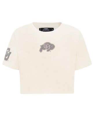 Women's Cream Colorado Buffaloes Reverse French Terry Boxy Cropped T-Shirt