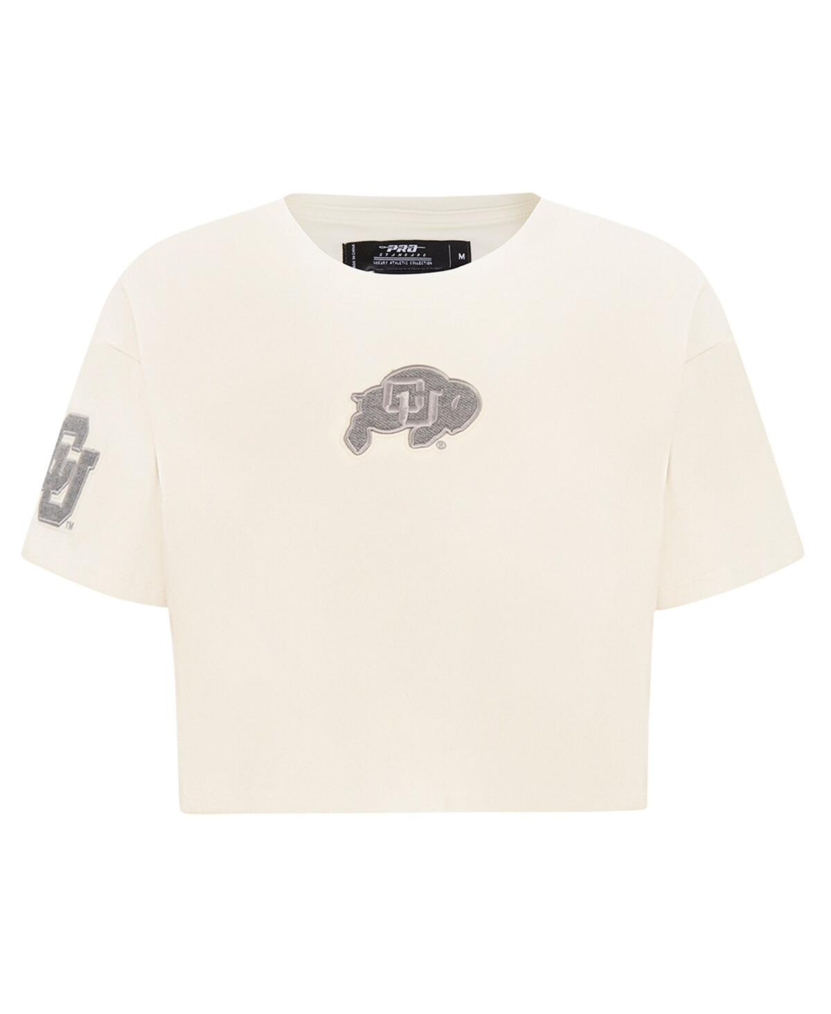 Pro Standard Women's Cream Colorado Buffaloes Reverse French Terry Boxy Cropped T-shirt In Neutral