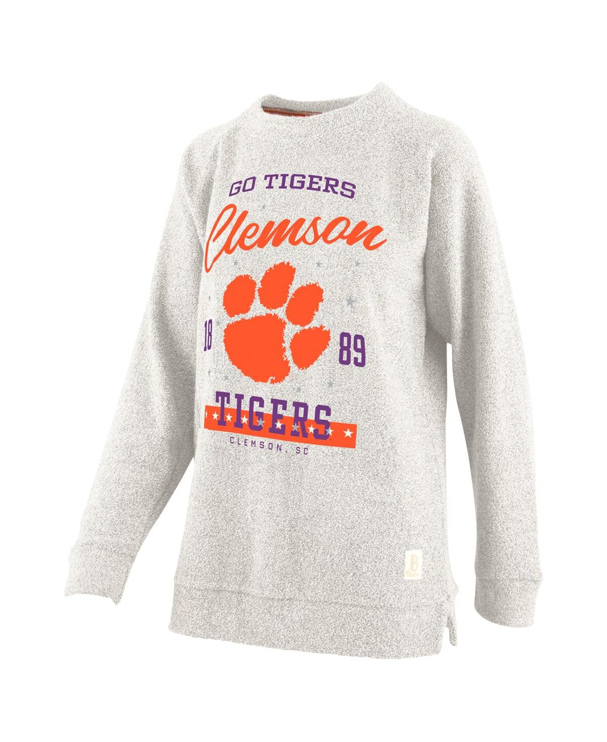 Pressbox Women's Oatmeal Clemson Tigers Plus Size Comfy Cairo Terry Pullover Sweatshirt In Gray
