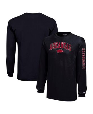 Champion - Big Boys and Girls Black Arkansas Razorbacks Distressed Arch Over Logo Long Sleeve T-Shirt