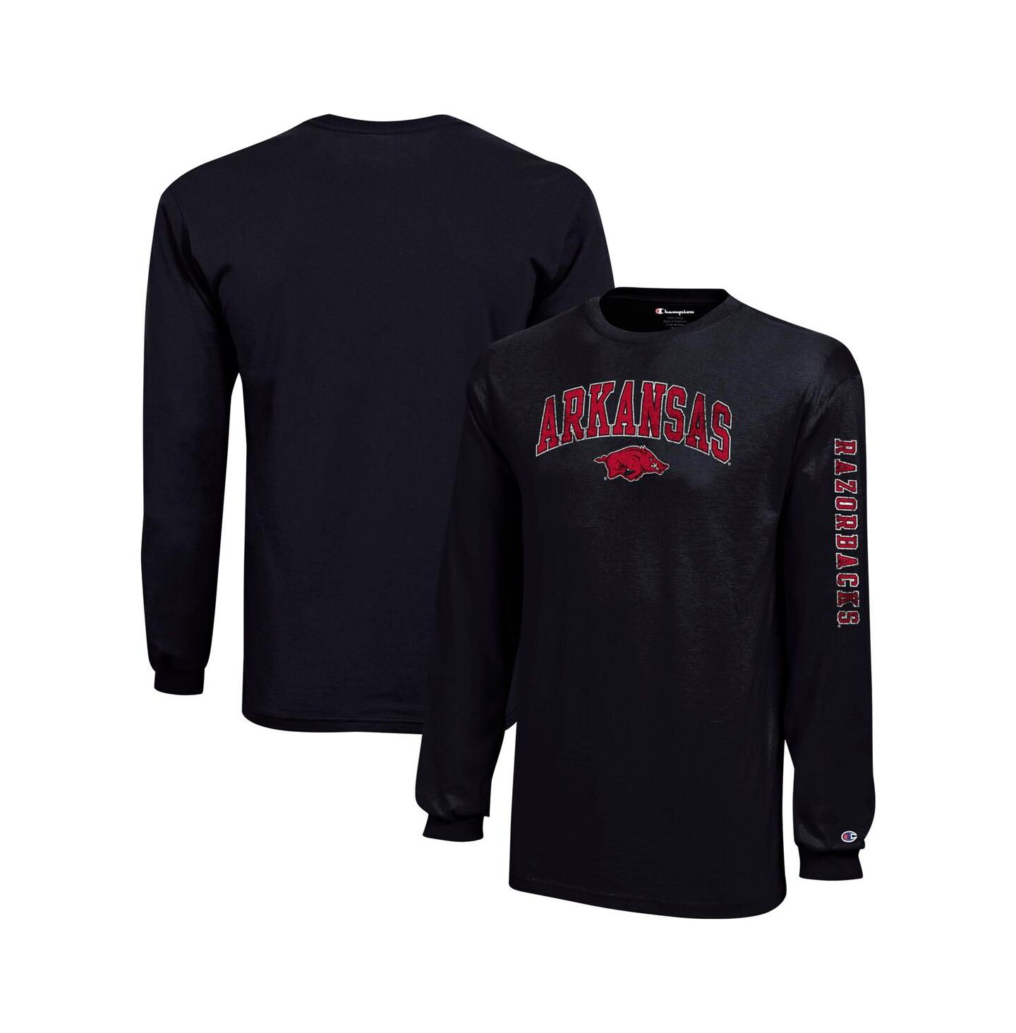 Детская футболка Champion Black Arkansas Razorbacks Distressed Arch Over Logo Long Sleeve — фото 1