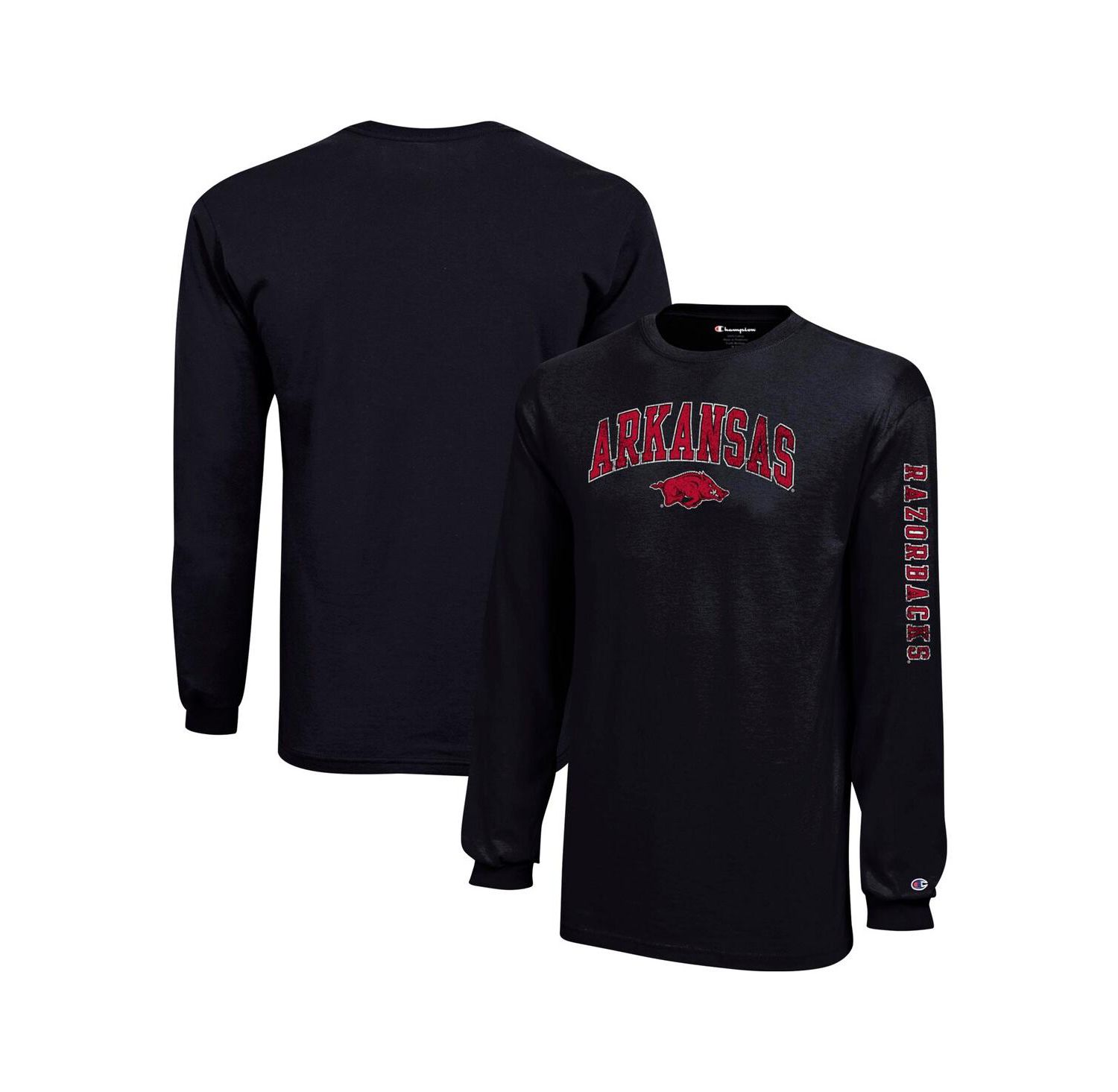 Big Boys and Girls Black Arkansas Razorbacks Distressed Arch Over Logo Long Sleeve T-Shirt