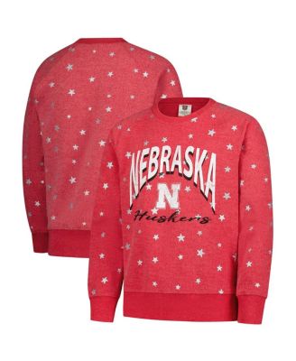 Wes & Willy - Big Girls Scarlet Nebraska Huskers Shimmer Star Reverse Sweatshirt