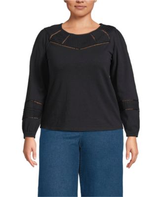 Women's Plus Size Long Sleeve Slub Pintuck Top