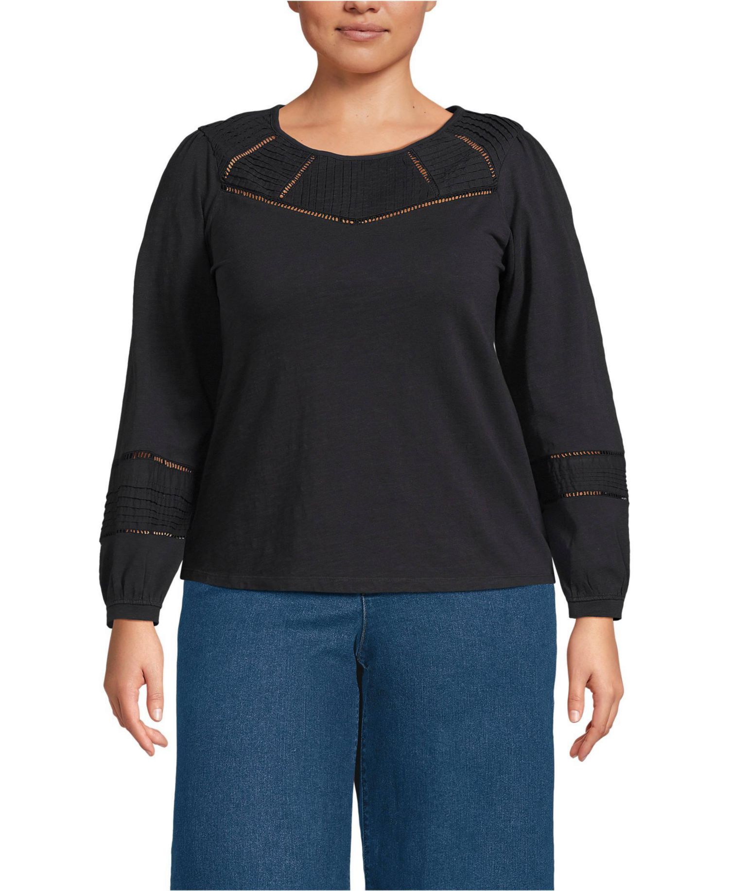 Women's Plus Size Long Sleeve Slub Pintuck Top