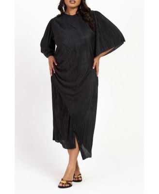 Women's Ruched Side Flutter Sleeve Midi Dress