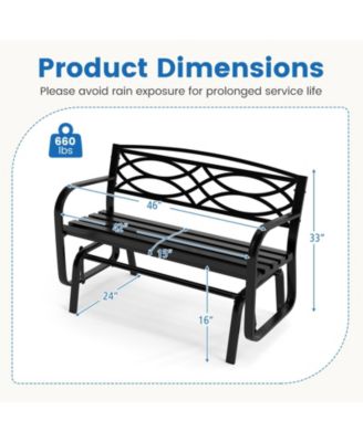 2-Person Glider Bench w/ Metal Frame Armrests Geometric Backrest Outdoor