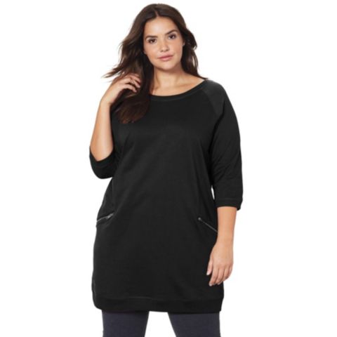 Женский топ ellos French Terry Zip Pocket Tunic, цвет: Чёрный