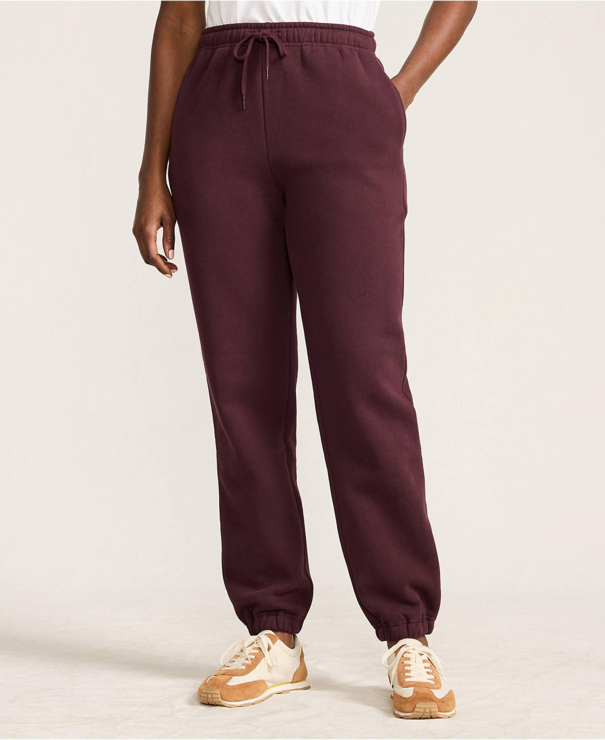 Lands' End Women's Serious Sweats High Rise Jogger Pants - Set Bottom - Lush burgundy