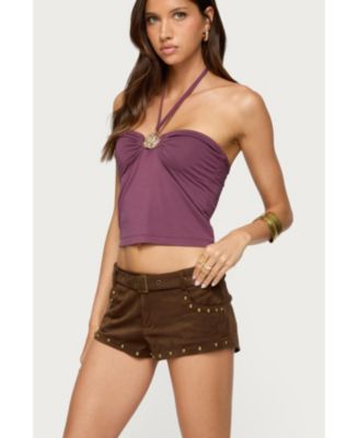 Women's Abstract Metal Detail Halter Top