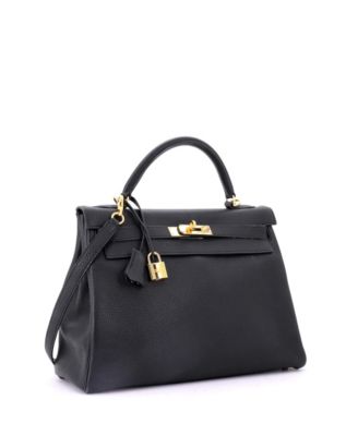 Pre-Owned HERMES Kelly 32 Handbag Black Togo with Gold Hardware