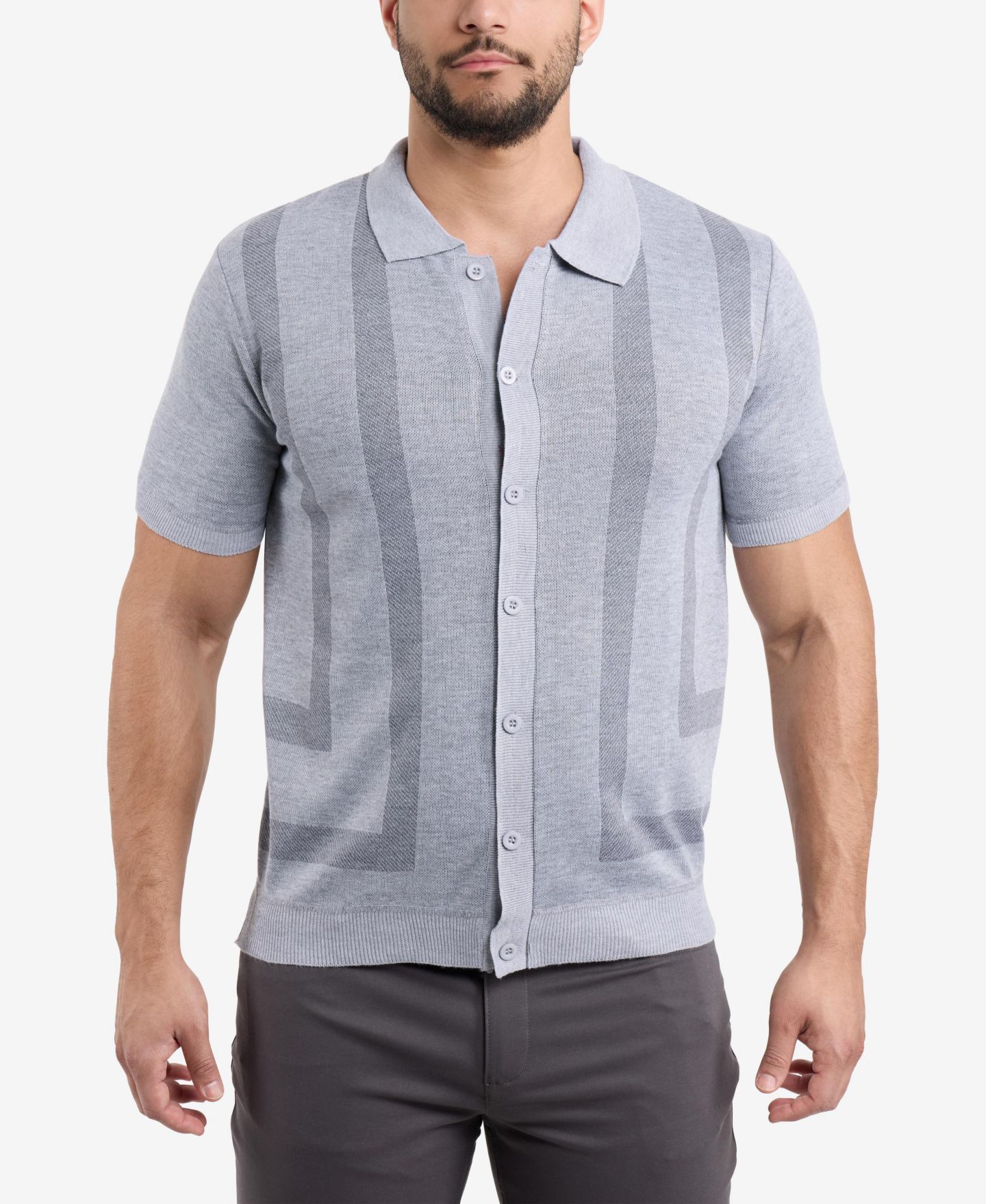 Мужской свитер SPRING + MERCER Button Down Short Sleeve, цвет: Серый — фото 1