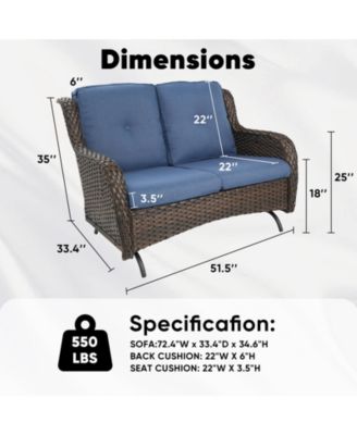 ArcLine 2-Person Wicker Rocking Bench Outdoor Glider Patio Rattan Loveseat with Olefin Cushions