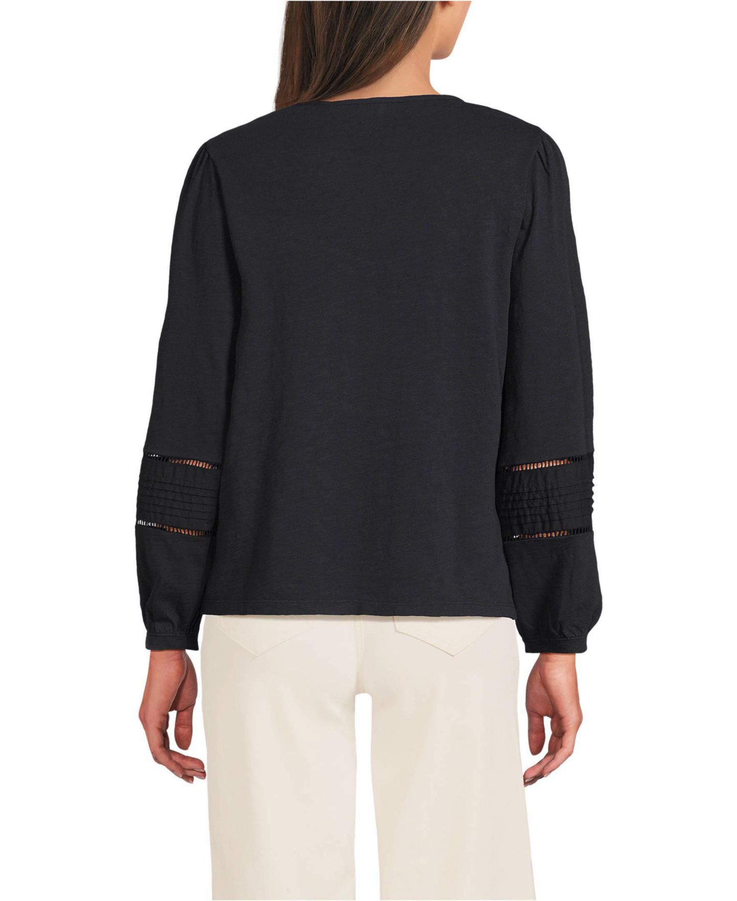 Женский топ Lands' End Long Sleeve Slub Pintuck, цвет: Чёрный — фото 2