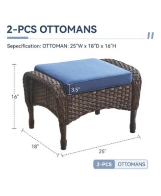 SleekArm Wicker Outdoor Ottoman with Olefin Cushions Set of 2