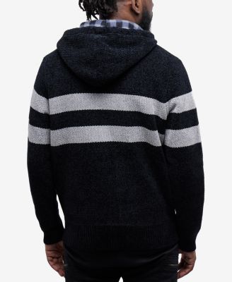 Men's Full Zip Hooded Sweater With Stripes And Flannel Lining