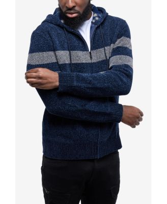 Men's Full Zip Hooded Sweater With Stripes And Flannel Lining