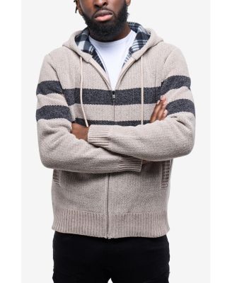 Men's Full Zip Hooded Sweater With Stripes And Flannel Lining