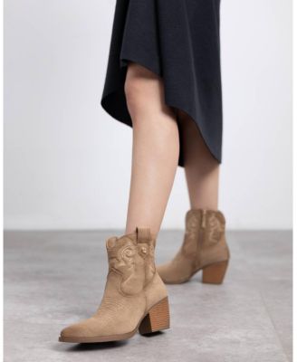 Women's Italian Western Suede Booties Refresh Collection By XTI