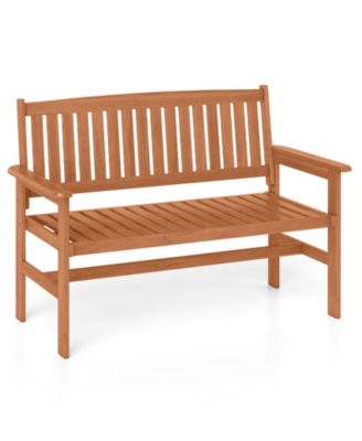 2-Person Patio Loveseat Garden Bench w/Slatted Backrest & Comfortable Armrests