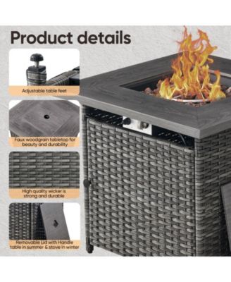 Brown/Gray Wicker Outdoor Rectangular 50,000 BTU Propane Gas Fire Pit Table with Lid