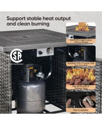 Brown/Gray Wicker Outdoor Rectangular 50,000 BTU Propane Gas Fire Pit Table with Lid