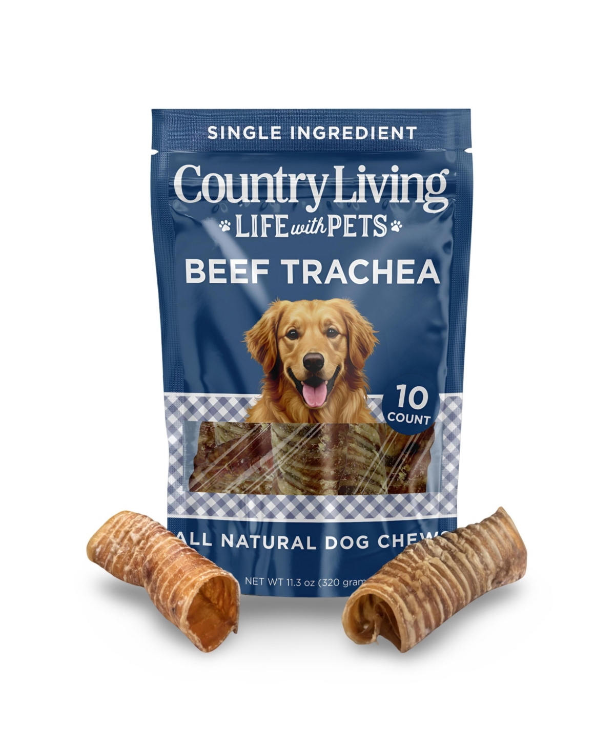 Country Living 6" Beef Trachea Dog Chews – 10 Count Bag – All-Natural